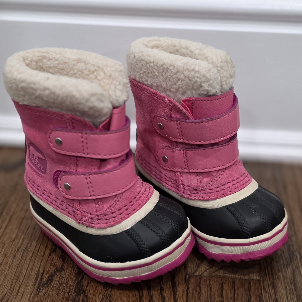 Sorel Pink and Black Kids Snow Boots